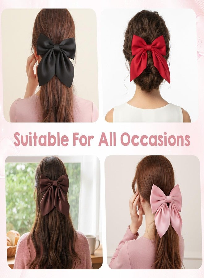 DOPENSPI 6 Pcs Hair Bows for Women, Cute Bow Hair Clips with Long Tail Silky Satin Hair Bows Ribbon Alligator Clips Accessories for Women Chirstmas Gifts - Image 2